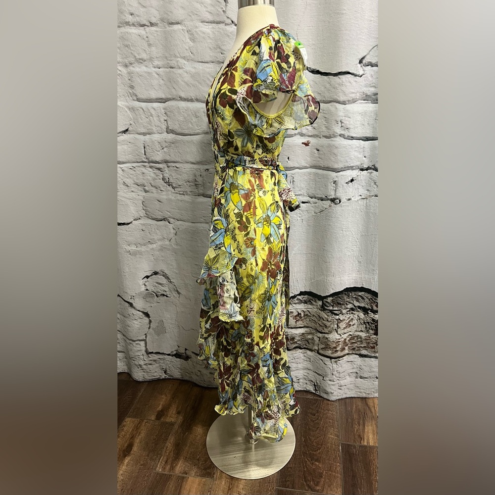Tanya Taylor Blaire Linen Silk Midi Dress Ruffle Floral Gauze Summer Romantic - Picture 5 of 12